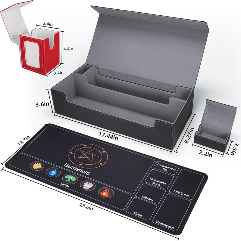 AFIING MTG Deck Box 6 In1 with MTG Playma,Premium Card Storage Box with 5 Pcs MTG Deck Box Holds 2400+ Trading Cards, Large TCG Card Deck Case for Magic Yugioh Sports Cards (Black&Grye) - Image 2